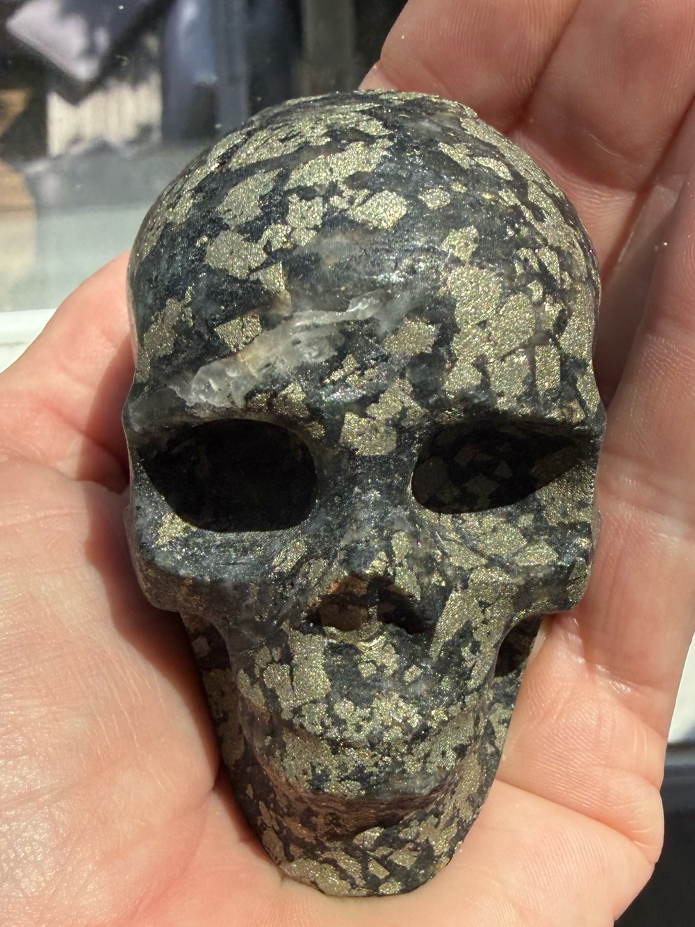 Black obsidian and pyrite skull-heavy